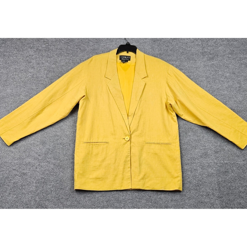Adolfo International Yellow Linen Blend Single Button Blazer Jacket 10 Capsule